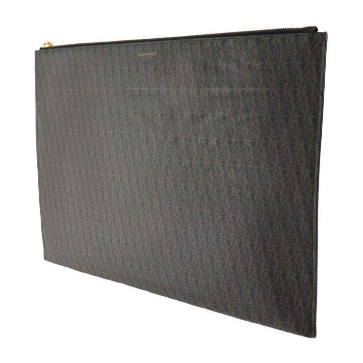 美品 SAINT LAURENT PARIS サンローランパリ クラシック トワル モノグラム セカンドバッグ 378261 PVC ブラウン ゴールド金具 クラッチバッグ ポーチ