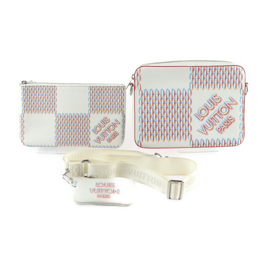 美品 LOUIS VUITTON ルイ ヴィトン トリオ メッセンジャー ダミエ ジャイアント スプレー ショルダーバッグ M20665 レザー ブロン ホワイト系 マルチカラー シルバー金具 ビトン