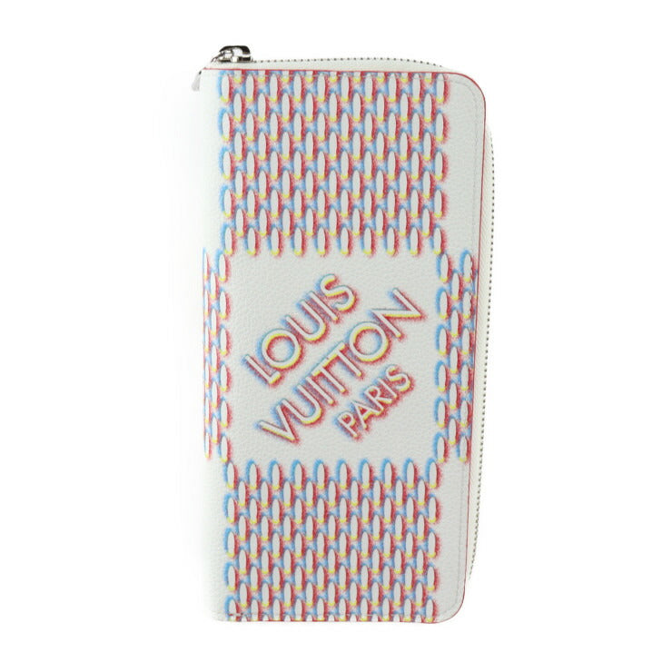 超美品 LOUIS VUITTON ルイ ヴィトン ジッピーウォレット ヴェルティカル ダミエ ジャイアント スプレー 長財布 M81403 レザー ブロン ホワイト系 マルチカラー シルバー金具 二つ折り財布 ラウンドファスナー