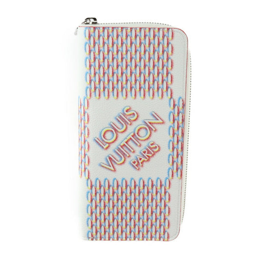 超美品 LOUIS VUITTON ルイ ヴィトン ジッピーウォレット ヴェルティカル ダミエ ジャイアント スプレー 長財布 M81403 レザー ブロン ホワイト系 マルチカラー シルバー金具 二つ折り財布 ラウンドファスナー