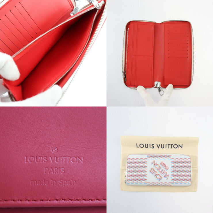 超美品 LOUIS VUITTON ルイ ヴィトン ジッピーウォレット ヴェルティカル ダミエ ジャイアント スプレー 長財布 M81403 レザー ブロン ホワイト系 マルチカラー シルバー金具 二つ折り財布 ラウンドファスナー