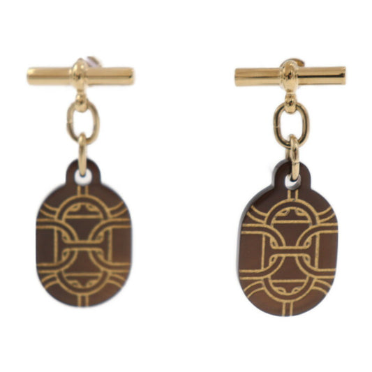 超美品 HERMES エルメス シェーヌダンクル PM ピアス - メタル バッファローホーン ゴールド ブラウン 耳飾り
