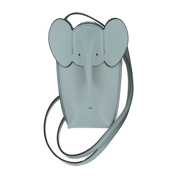 超美品 LOEWE ロエベ ANIMALES エレファントモチーフ ポケット ショルダーバッグ C623B02X 09 カーフレザー AQUA 水色系 ポシェット