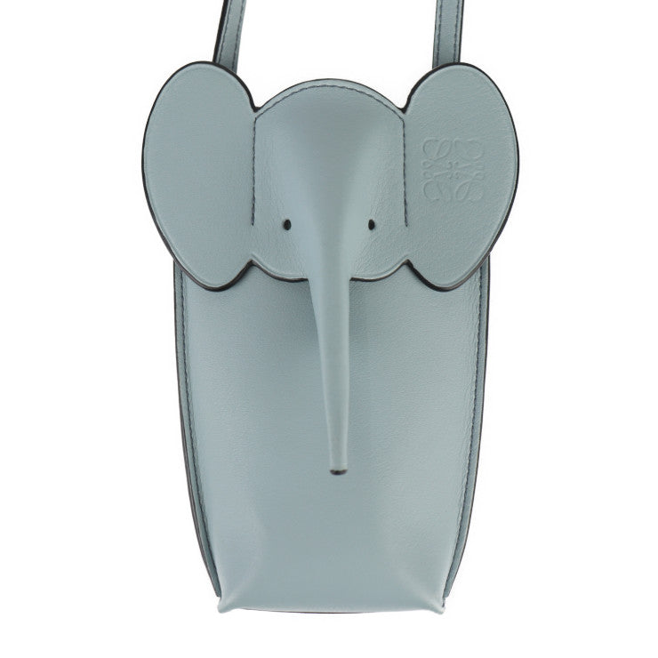 超美品 LOEWE ロエベ ANIMALES エレファントモチーフ ポケット ショルダーバッグ C623B02X 09 カーフレザー AQUA 水色系 ポシェット
