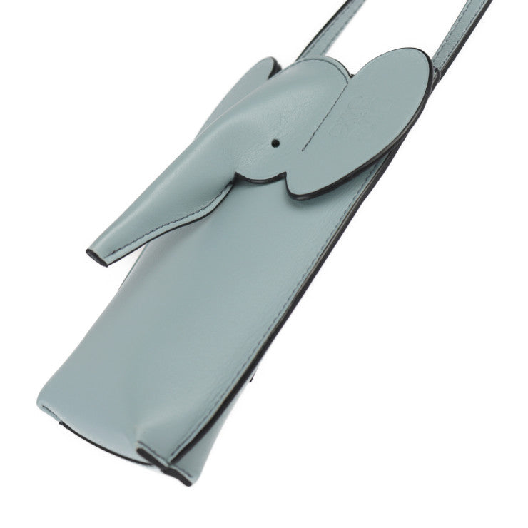 超美品 LOEWE ロエベ ANIMALES エレファントモチーフ ポケット ショルダーバッグ C623B02X 09 カーフレザー AQUA 水色系 ポシェット
