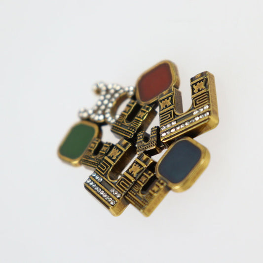 Beautiful CELINE pin brooch - metal rhinestone gold red green blue Arc de Triomphe motif vintage