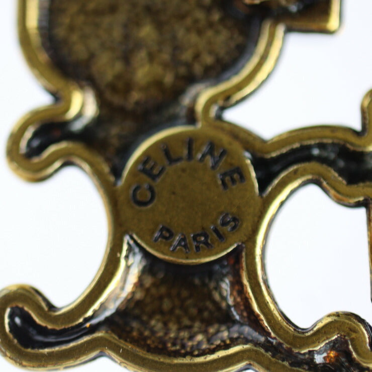 美品 CELINE セリーヌ ピンブローチ ブローチ - メタル ラインストーン ゴールド レッド グリーン ブルー 凱旋門モチーフ トリオンフ ヴィンテージ