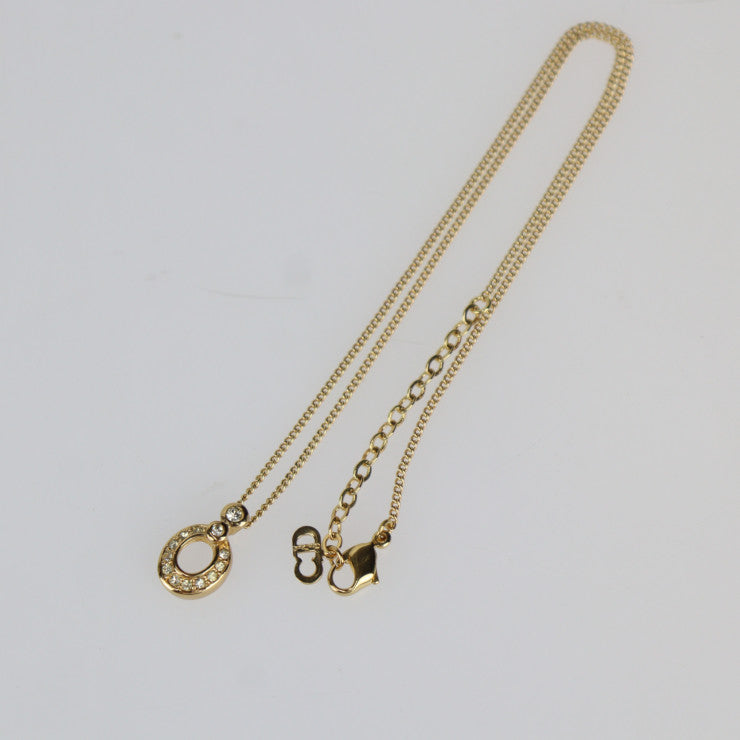 美品 Christian Dior クリスチャンディオール ネックレス ネックレス - メタル ゴールド ラインストーン CDロゴ