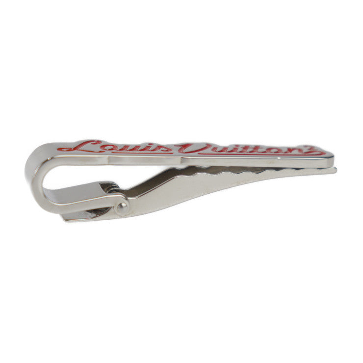 超美品 LOUIS VUITTON ルイ ヴィトン パンス クラヴァット LV スクエアード ネクタイピン タイピン MP3233 メタル シルバー レッド ビトン