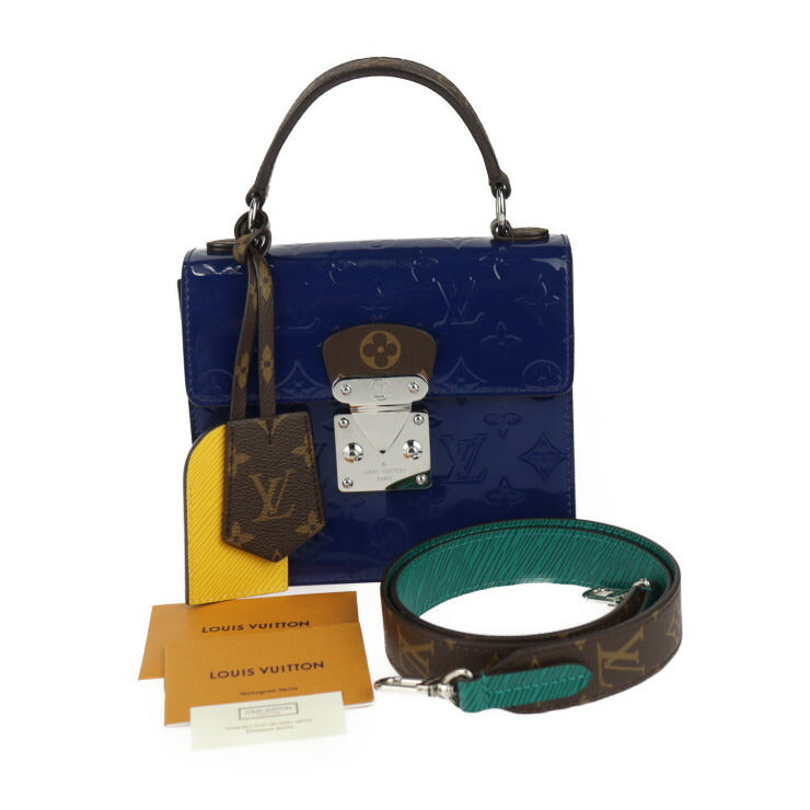 超美品 LOUIS VUITTON ルイ ヴィトン スプリング ストリート PM ハンドバッグ M90514 モノグラムヴェルニ モノグラムキャンバス エピ ブルーインディエン シルバー金具 トップハンドル 2WAY ショルダーバッグ ビトン