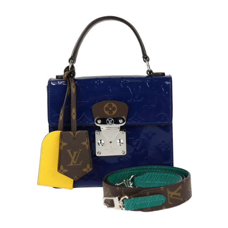 超美品 LOUIS VUITTON ルイ ヴィトン スプリング ストリート PM ハンドバッグ M90514 モノグラムヴェルニ モノグラムキャンバス エピ ブルーインディエン シルバー金具 トップハンドル 2WAY ショルダーバッグ ビトン