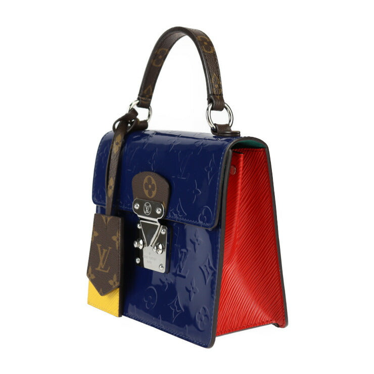 超美品 LOUIS VUITTON ルイ ヴィトン スプリング ストリート PM ハンドバッグ M90514 モノグラムヴェルニ モノグラムキャンバス エピ ブルーインディエン シルバー金具 トップハンドル 2WAY ショルダーバッグ ビトン