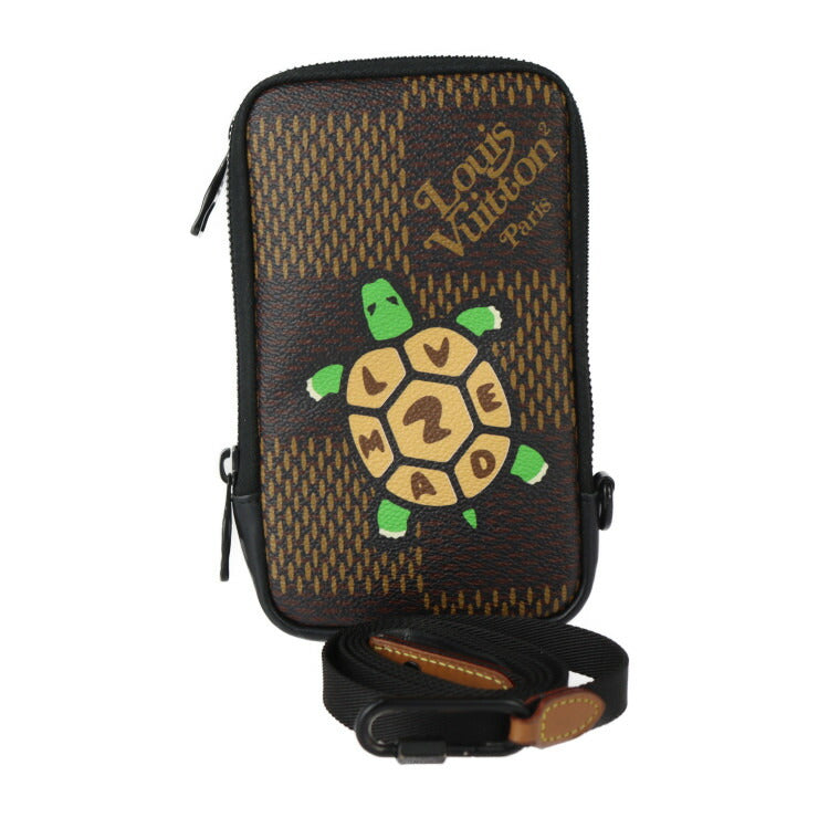 LOUIS VUITTON ルイ ヴィトン ダブル フォン ポーチ NIGO コラボ ショルダーバッグ N40377 レザー ダミエジャイアント エベヌ ブラック金具 ポシェット マルチケース 亀 ビトン