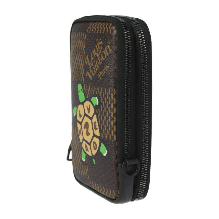 LOUIS VUITTON ルイ ヴィトン ダブル フォン ポーチ NIGO コラボ ショルダーバッグ N40377 レザー ダミエジャイアント エベヌ ブラック金具 ポシェット マルチケース 亀 ビトン