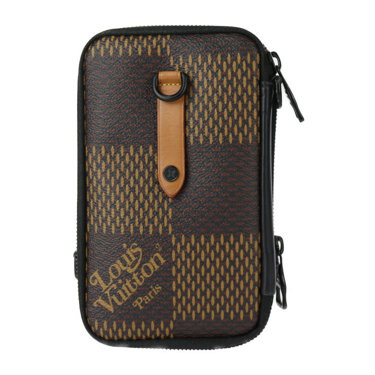 LOUIS VUITTON ルイ ヴィトン ダブル フォン ポーチ NIGO コラボ ショルダーバッグ N40377 レザー ダミエジャイアント エベヌ ブラック金具 ポシェット マルチケース 亀 ビトン