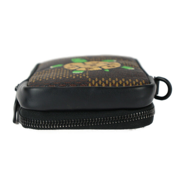 LOUIS VUITTON ルイ ヴィトン ダブル フォン ポーチ NIGO コラボ ショルダーバッグ N40377 レザー ダミエジャイアント エベヌ ブラック金具 ポシェット マルチケース 亀 ビトン