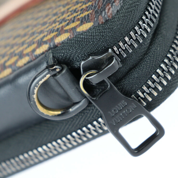 LOUIS VUITTON ルイ ヴィトン ダブル フォン ポーチ NIGO コラボ ショルダーバッグ N40377 レザー ダミエジャイアント エベヌ ブラック金具 ポシェット マルチケース 亀 ビトン