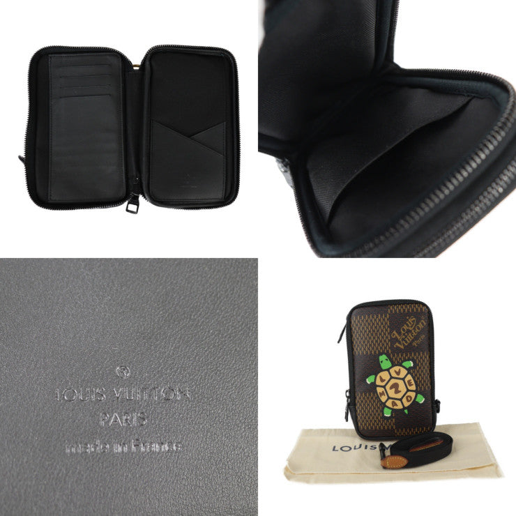 LOUIS VUITTON ルイ ヴィトン ダブル フォン ポーチ NIGO コラボ ショルダーバッグ N40377 レザー ダミエジャイアント エベヌ ブラック金具 ポシェット マルチケース 亀 ビトン