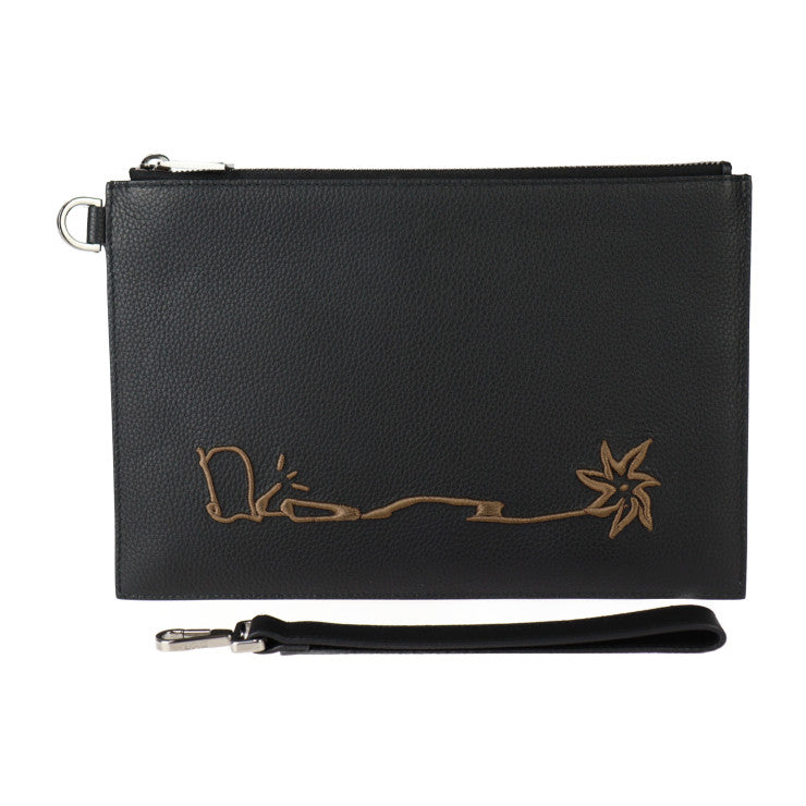 美品 Christian Dior クリスチャンディオール カクタス ジャック コラボ セカンドバッグ 2ESCA338SOT H03E カーフスキン ブラック シルバー金具 リストレット クラッチバッグ ポーチ