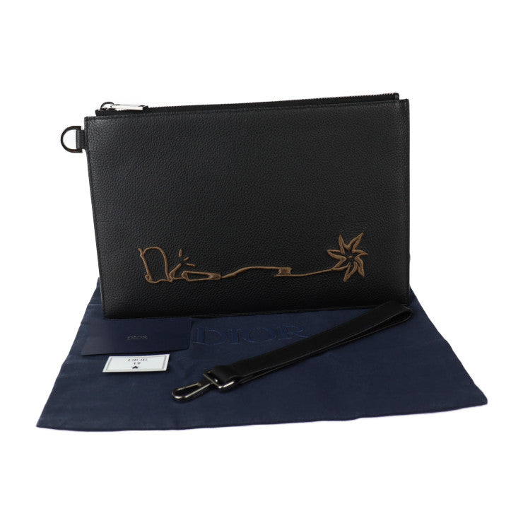 美品 Christian Dior クリスチャンディオール カクタス ジャック コラボ セカンドバッグ 2ESCA338SOT H03E カーフスキン ブラック シルバー金具 リストレット クラッチバッグ ポーチ