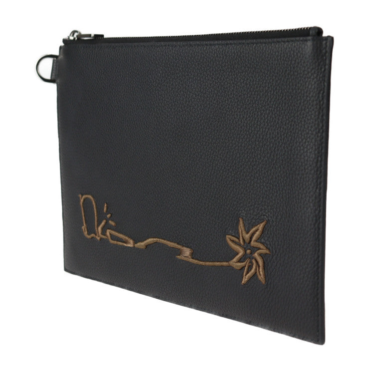 美品 Christian Dior クリスチャンディオール カクタス ジャック コラボ セカンドバッグ 2ESCA338SOT H03E カーフスキン ブラック シルバー金具 リストレット クラッチバッグ ポーチ