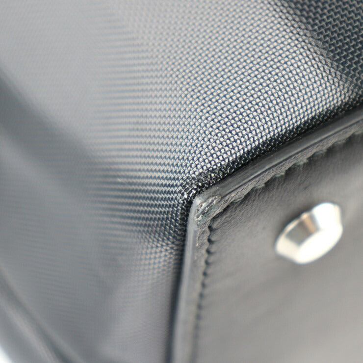 美品 BALENCIAGA バレンシアガ デューティーフリー トートバッグ 741602 メッシュ×レザー ブラック シルバー金具 ショルダーバッグ ロゴ ポーチ付き チェーン