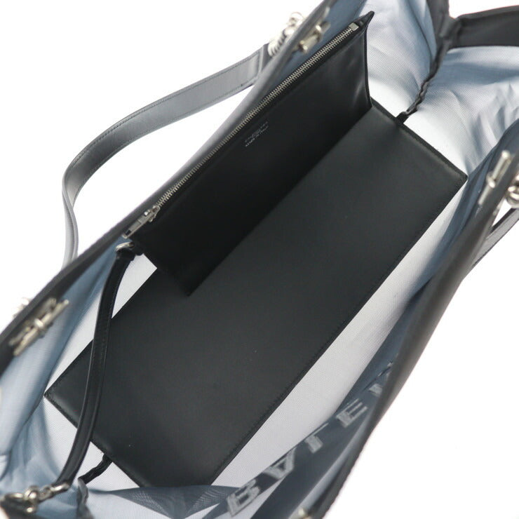 美品 BALENCIAGA バレンシアガ デューティーフリー トートバッグ 741602 メッシュ×レザー ブラック シルバー金具 ショルダーバッグ ロゴ ポーチ付き チェーン