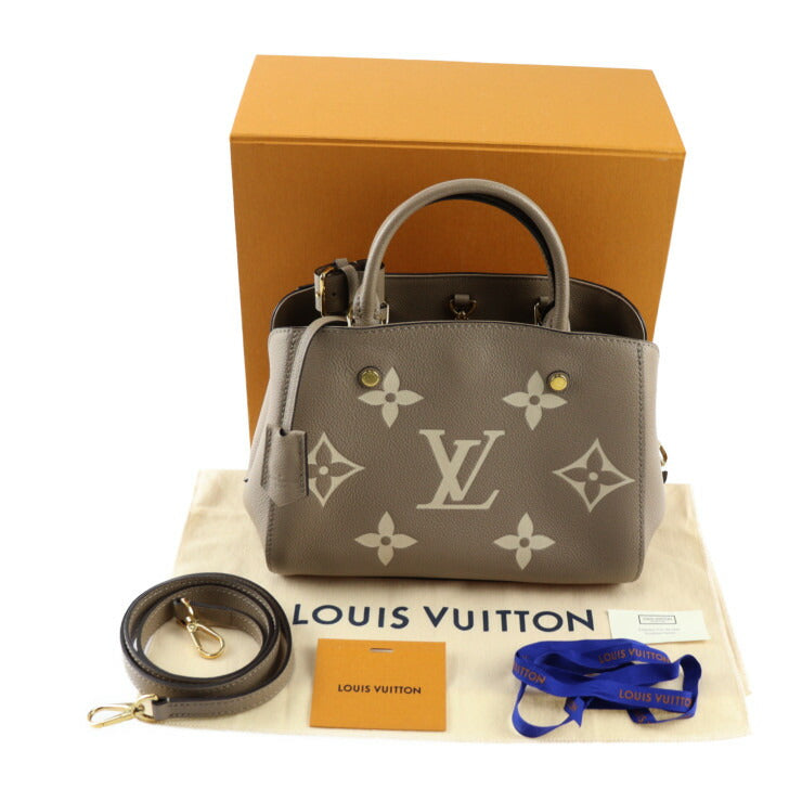 美品 LOUIS VUITTON ルイ ヴィトン モンテーニュBB ジャイアント モノグラム アンプラント ハンドバッグ M45489 レザー トゥルトレール ベージュ系 クレーム ゴールド金具 2WAY ショルダーバッグ ビトン