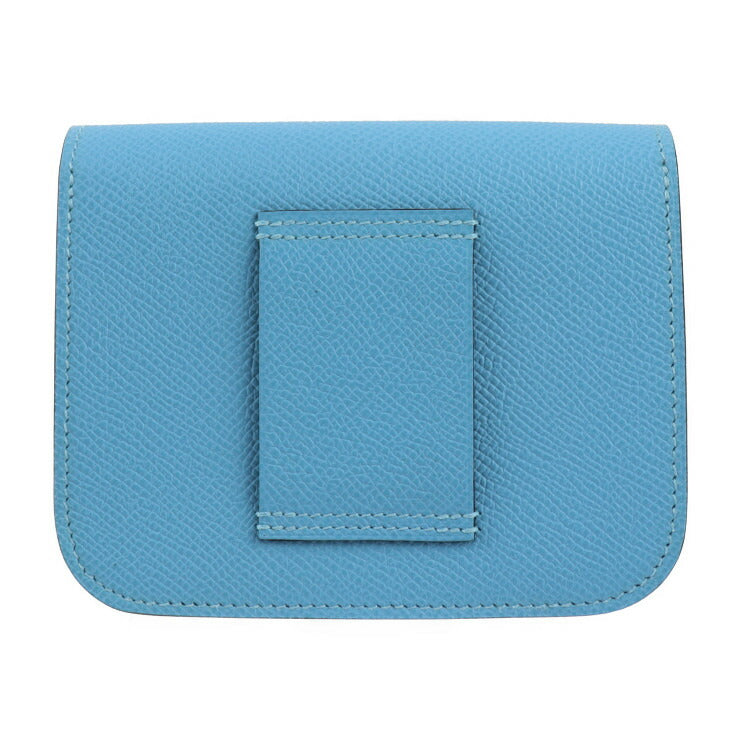 新品未使用展示品 HERMES エルメス コンスタンス スリム ポーチ - ヴォーエプソン セレスト ブルー系 ゴールド金具 コンパクト 財布 コインケース付き B刻印