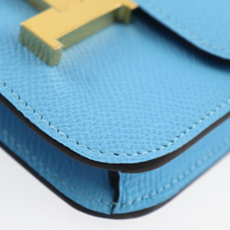 新品未使用展示品 HERMES エルメス コンスタンス スリム ポーチ - ヴォーエプソン セレスト ブルー系 ゴールド金具 コンパクト 財布 コインケース付き B刻印