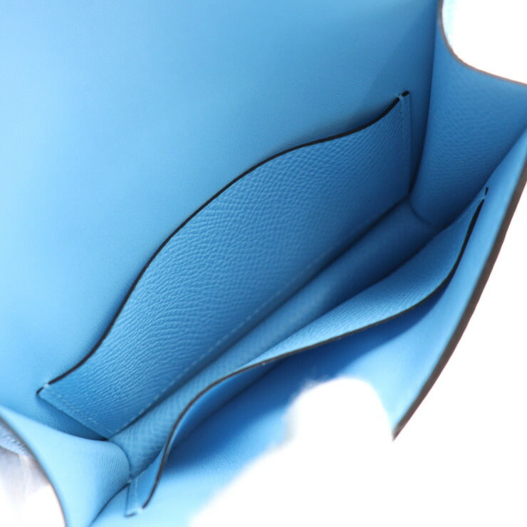 新品未使用展示品 HERMES エルメス コンスタンス スリム ポーチ - ヴォーエプソン セレスト ブルー系 ゴールド金具 コンパクト 財布 コインケース付き B刻印