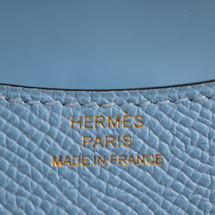 新品未使用展示品 HERMES エルメス コンスタンス スリム ポーチ - ヴォーエプソン セレスト ブルー系 ゴールド金具 コンパクト 財布 コインケース付き B刻印