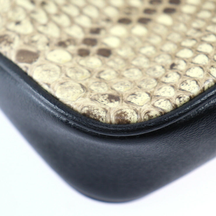 超美品 GUCCI グッチ GGマーモント ショルダーバッグ 648934 パイソン レザー ベージュ ブラック ダブルG ゴールド金具