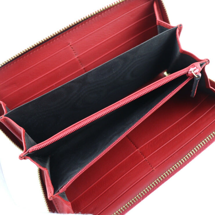 美品 GUCCI グッチ バンブー 長財布 453158 レザー レッド ゴールド金具 ラウンドファスナー