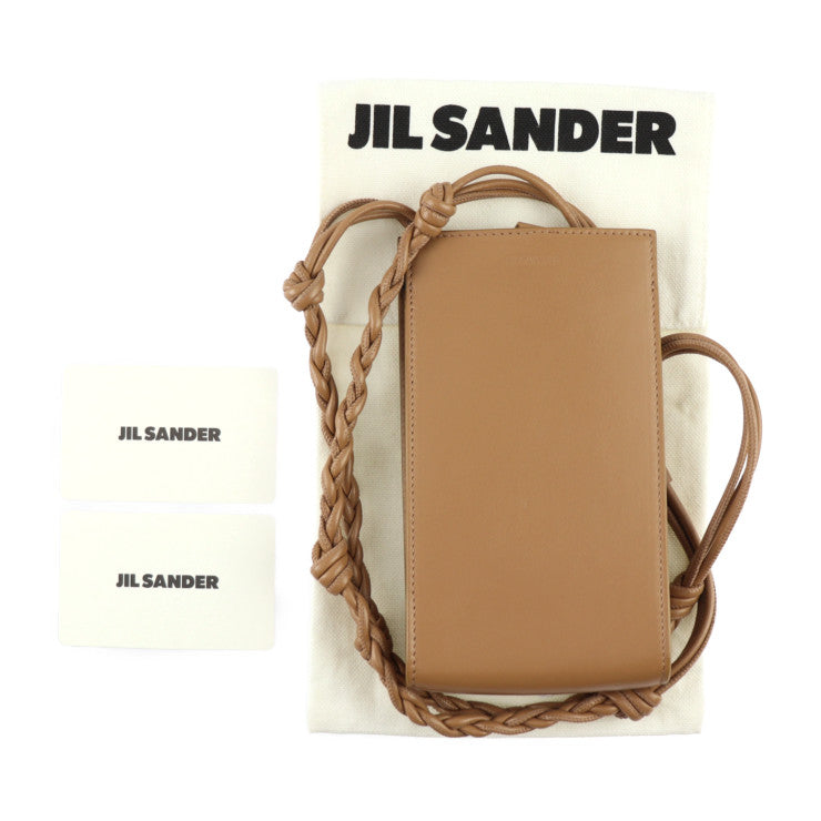 超美品 JIL SANDER ジルサンダー タングル スモール ショルダーバッグ JSMU840080 レザー ブラウン系 スマートフォンホルダー ポシェット