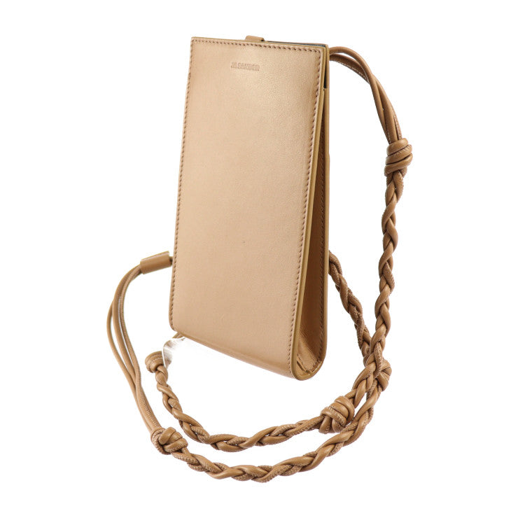 超美品 JIL SANDER ジルサンダー タングル スモール ショルダーバッグ JSMU840080 レザー ブラウン系 スマートフォンホルダー ポシェット