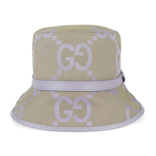 Brand new, unused, on display GUCCI bucket hat, Jumbo GG hat, 730336, size M, canvas, leather, beige, light purple, hat