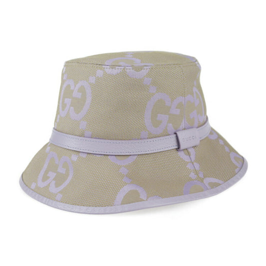 Brand new, unused, on display GUCCI bucket hat, Jumbo GG hat, 730336, size M, canvas, leather, beige, light purple, hat