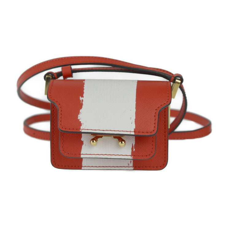 超美品 MARNI マルニ TRUNK NANO トランク ナノ ショルダーバッグ SBMP0079L1 PR409 レザー レッド系 ホワイト ゴールド金具 クロスボディ ミニバッグ ポシェット