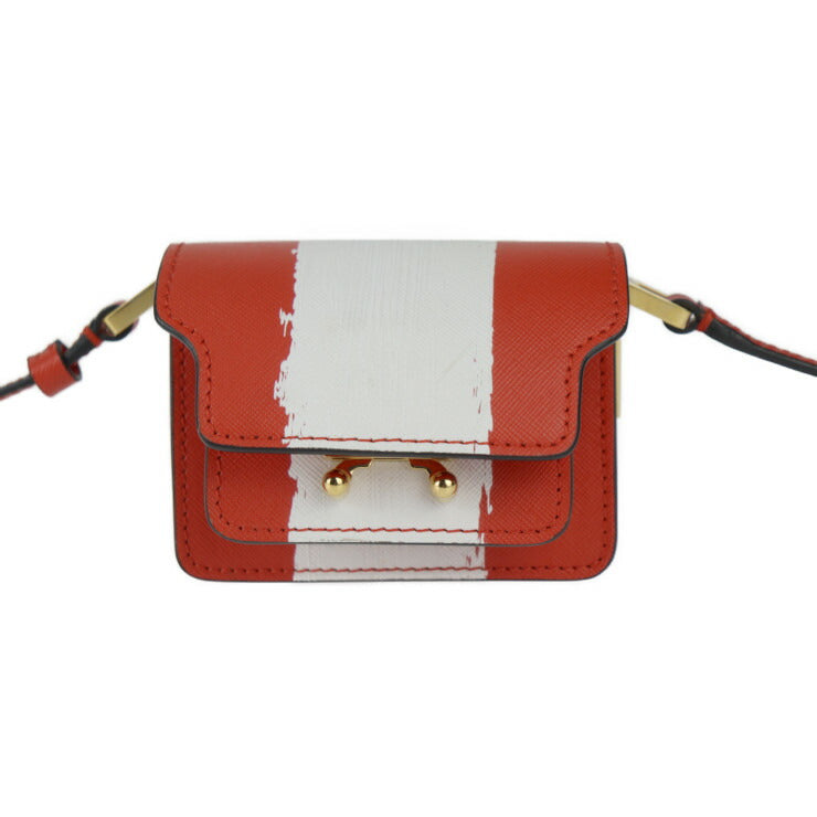 超美品 MARNI マルニ TRUNK NANO トランク ナノ ショルダーバッグ SBMP0079L1 PR409 レザー レッド系 ホワイト ゴールド金具 クロスボディ ミニバッグ ポシェット