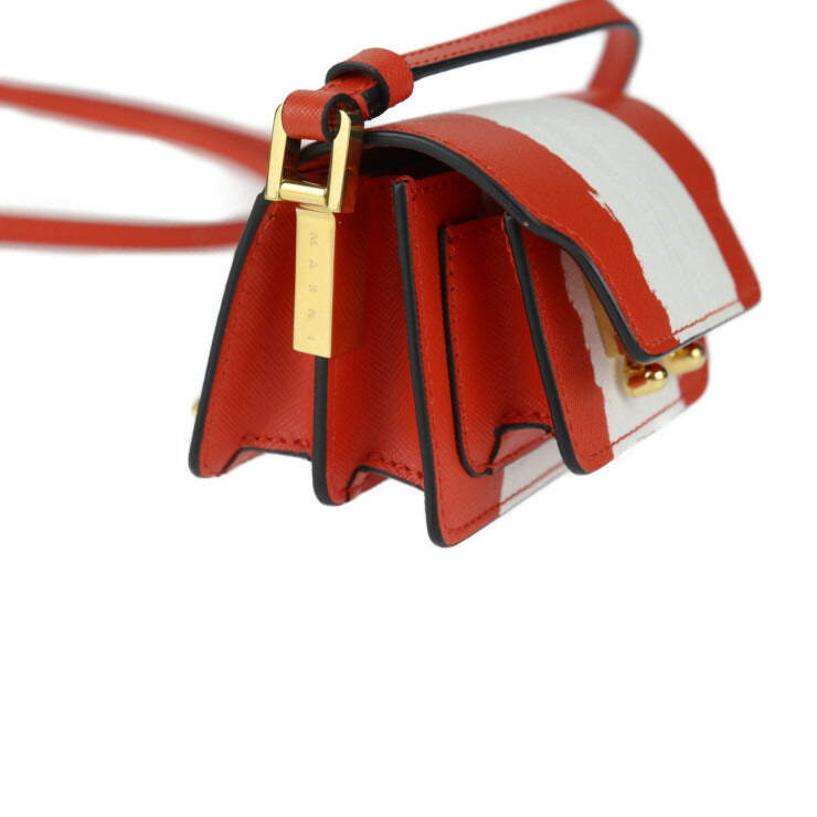 超美品 MARNI マルニ TRUNK NANO トランク ナノ ショルダーバッグ SBMP0079L1 PR409 レザー レッド系 ホワイト ゴールド金具 クロスボディ ミニバッグ ポシェット