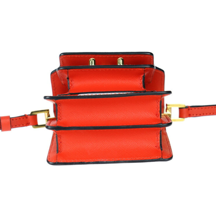 超美品 MARNI マルニ TRUNK NANO トランク ナノ ショルダーバッグ SBMP0079L1 PR409 レザー レッド系 ホワイト ゴールド金具 クロスボディ ミニバッグ ポシェット