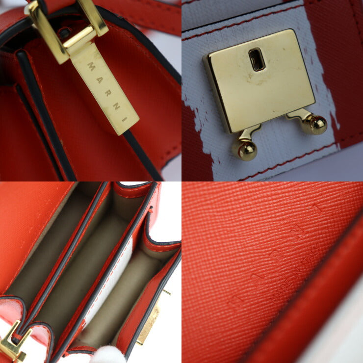 超美品 MARNI マルニ TRUNK NANO トランク ナノ ショルダーバッグ SBMP0079L1 PR409 レザー レッド系 ホワイト ゴールド金具 クロスボディ ミニバッグ ポシェット