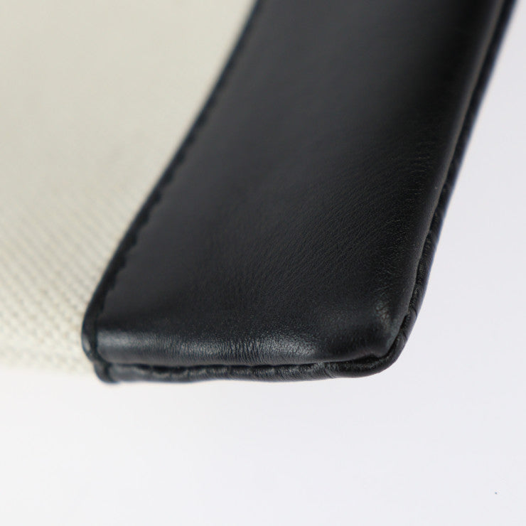 美品 BALENCIAGA バレンシアガ ネイビークリップM セカンドバッグ 373834 キャンバス レザー ナチュラル ブラック シルバー金具 クラッチバッグ ポーチ