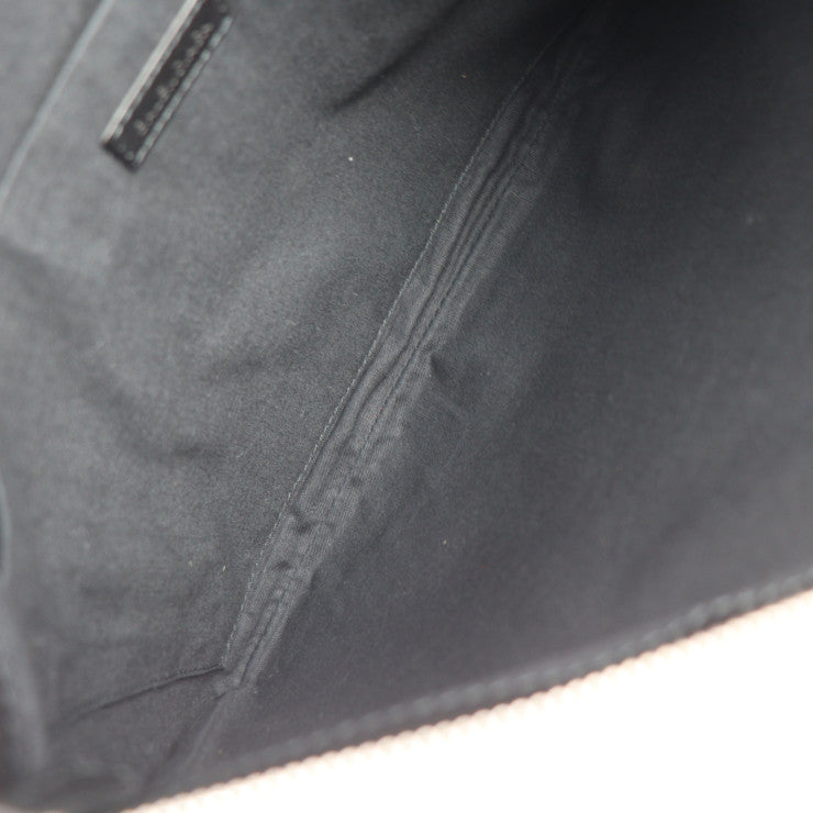 美品 BALENCIAGA バレンシアガ ネイビークリップM セカンドバッグ 373834 キャンバス レザー ナチュラル ブラック シルバー金具 クラッチバッグ ポーチ