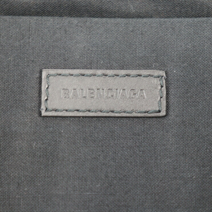 美品 BALENCIAGA バレンシアガ ネイビークリップM セカンドバッグ 373834 キャンバス レザー ナチュラル ブラック シルバー金具 クラッチバッグ ポーチ