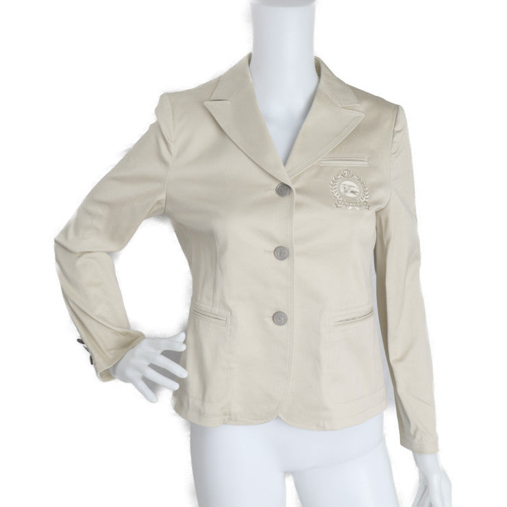 BURBERRY バーバリー ブレザー バーバリー ロンドン テーラードジャケット - 表記サイズ 150A 綿95％ ポリウレタン5％ ベージュ 三つボタン エンブレム 刺繍