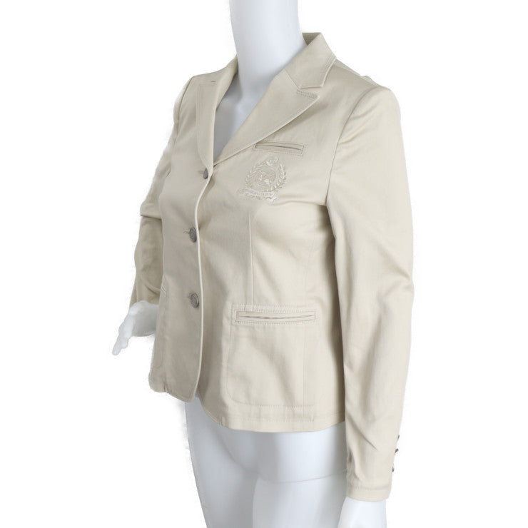 BURBERRY バーバリー ブレザー バーバリー ロンドン テーラードジャケット - 表記サイズ 150A 綿95％ ポリウレタン5％ ベージュ 三つボタン エンブレム 刺繍