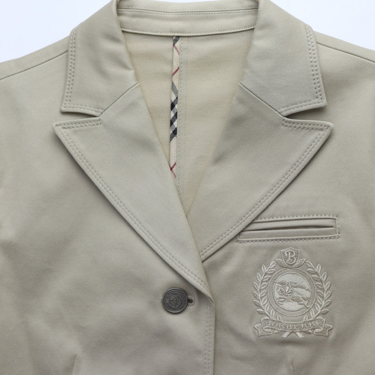 BURBERRY バーバリー ブレザー バーバリー ロンドン テーラードジャケット - 表記サイズ 150A 綿95％ ポリウレタン5％ ベージュ 三つボタン エンブレム 刺繍