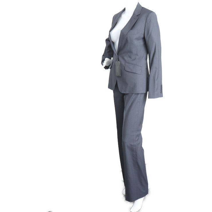 超美品 HILTON ヒルトン パンツスーツ スーツ 175180 表記サイズ ジャケット13・パンツ9 ウール100％ ブラック グレー セットアップ ビジネススーツ ストライプ 1つボタン